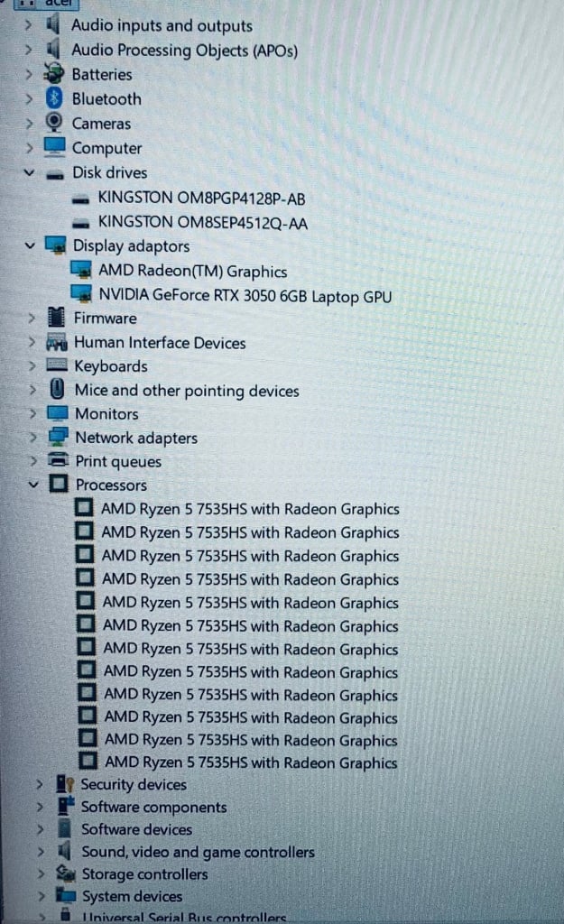 Ryzen 5 7535HS 16GB ddr5, 512GB SSD+ Acer Gaming UltraFast 144hz FHD Laptop, NIVIDA RTX 6GB