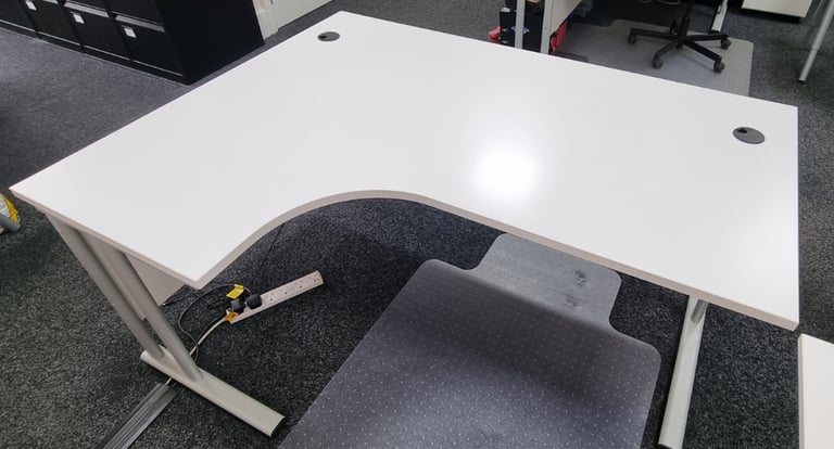 White Office Desks - Length 160cm, Short Width 80cm, Long Width 120cm