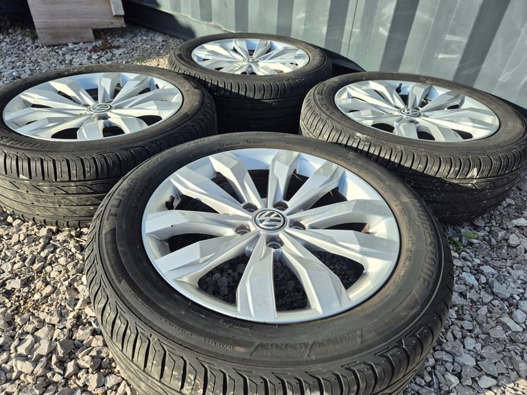 🌟Genuine Vw 17 inch 5x112 Alloy Wheels with MATCHING TYRES 7m++ GOLF PASSAT CADDY AUDI SKODA SEAT 