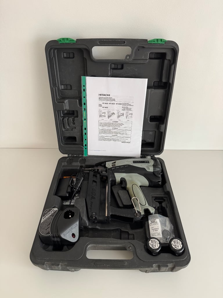 image for Refurbed Serviced Hitachi Koki NT65GS 2nd Fix Nail Gun Gas Finishing Straight Nailer