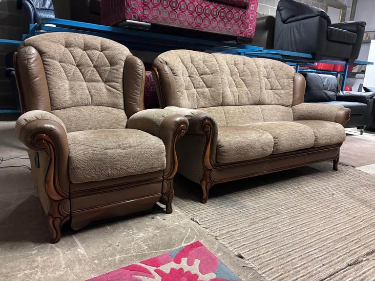 Mini Divani Brown Fabric 3 Seater Sofa and ELECTRIC RECLINER CHAIR 