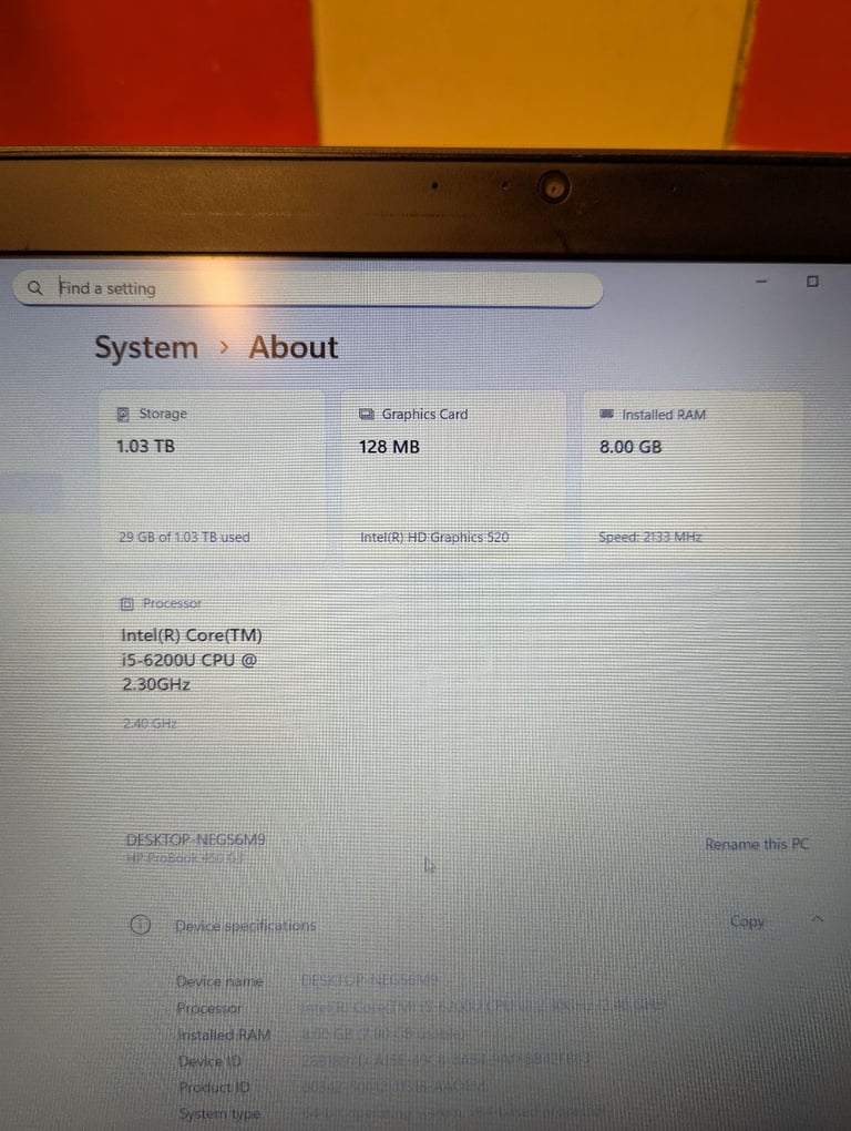 Hp pavilion laptop Windows 11 i5-5th 8GB warranty