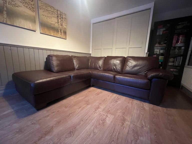 Brown Faux Leather Corner Sofa