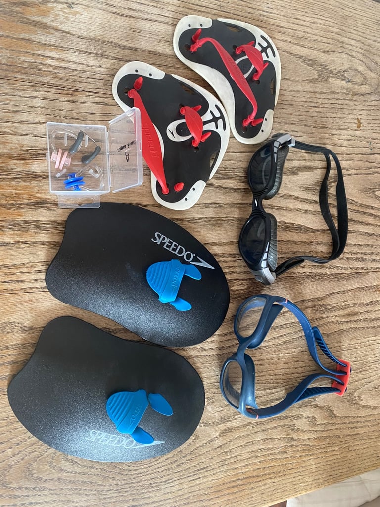 Swimming paddles googles nose clips