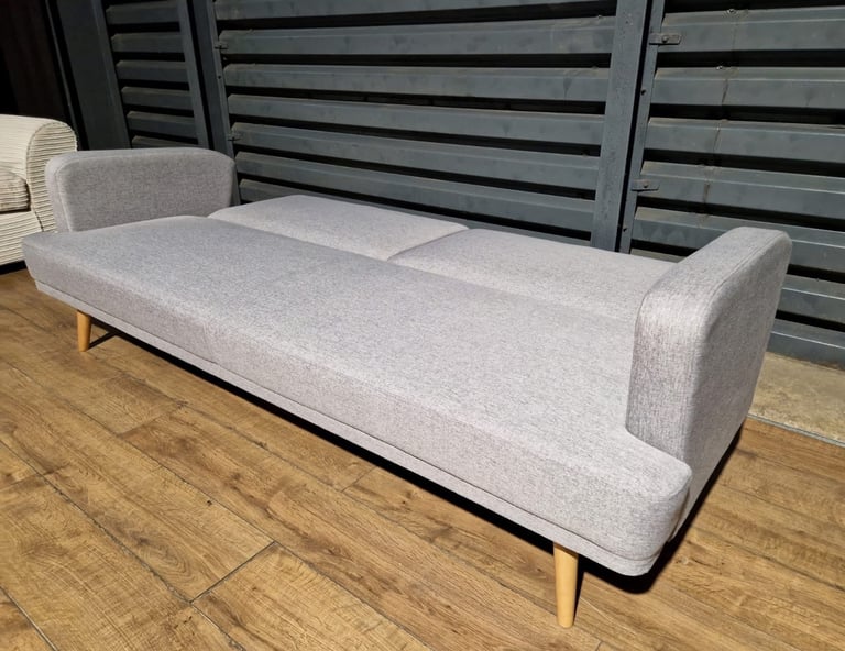 Barely Used Fabric 3 Seater Clic Clac Sofa Bed - Light Grey.