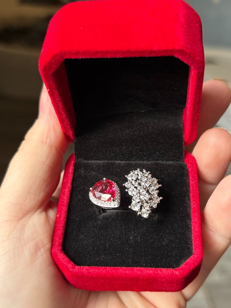 Sterling Silver Red & Clear Zircon Ring 