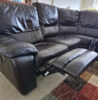 Dark brown/black leather sofa bed / corner settee