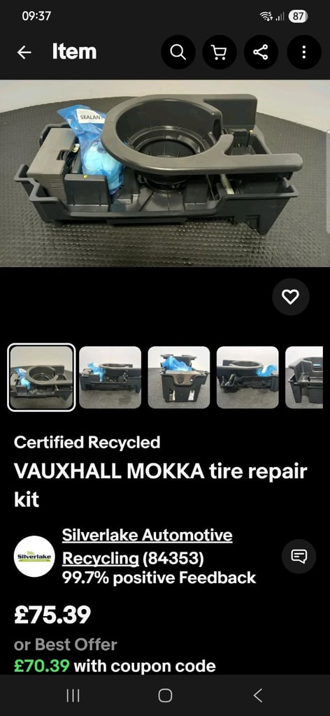 Vauxhall mokka 2024 model trye repair kit 
