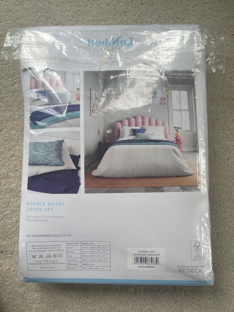Bedeck white Clipped Leaf double duvet cover set. New