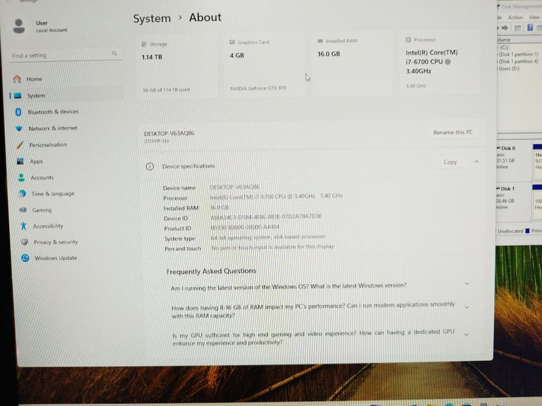 Gaming PC Intel Core i7 6700 16GB DDR4 256GB Nvidia GTX 970 NVMe 1TB HDD