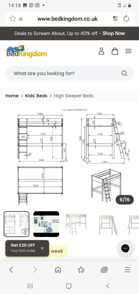 Noomi tera solid wood small double high sleeper