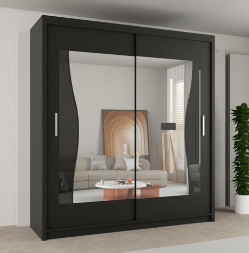 image for Brand New - Batumi Mirror Sliding Door Wardrobe - Black - SAME/NEXT DAY DELIVERY