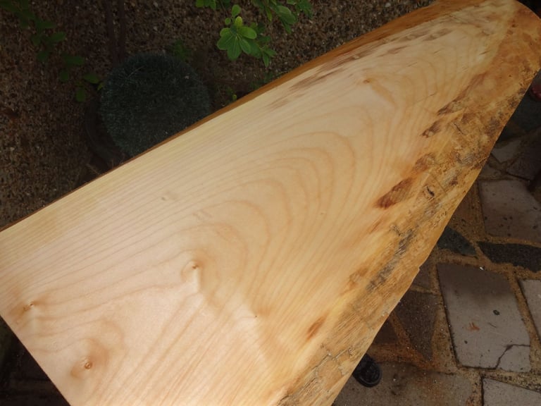 LIVE EDGE TABLE ~ CAST IRON PEDESTAL BASE WITH SLAB OF SYCAMORE TOP ~ 