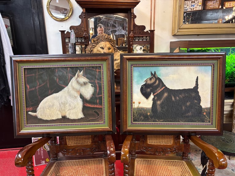 Framed Seated & Standing Scotty Dog Portraits by Paul Stagg.  Both Presented in Great Condition