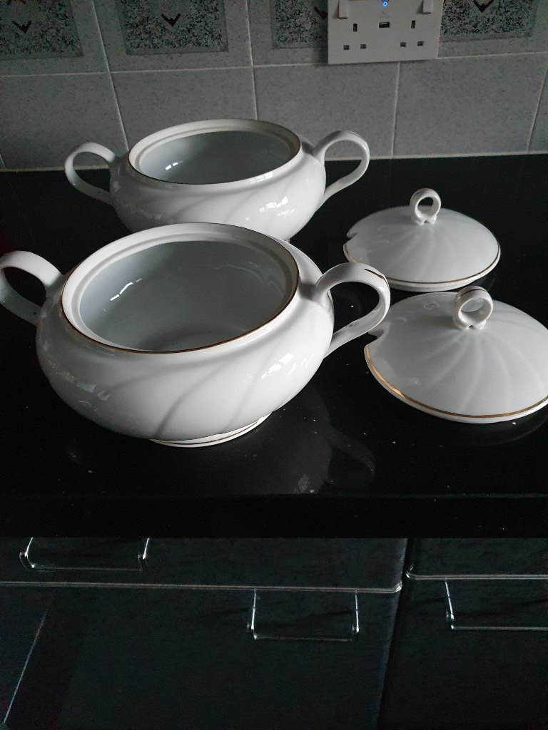 REDUCED!  Set of 2 White Harmony Porcelain Terrines with Lids