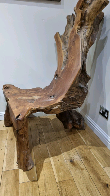 Hand Carved, Heavy, Solid, Wooden Statement Chair