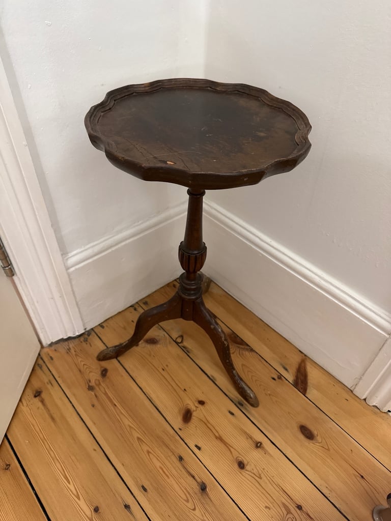 image for Vintage Wooden Pedestal Side Table – Ornate Tripod Base