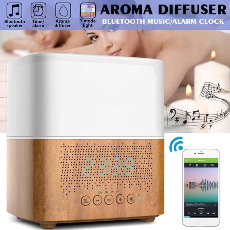 image for Smart Oil Diffuser + Bluetooth Speaker + Digital Alarm Clock + 7 LED Therapy Night Light