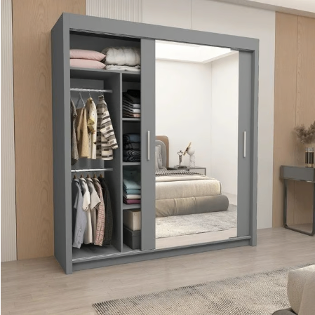 Brand New - Chicago Mirror Sliding Door Wardrobe - Grey - SAME/NEXT DAY DELIVERY
