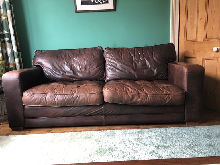 image for Superb quality Delcor large brown leather sofa and chair.