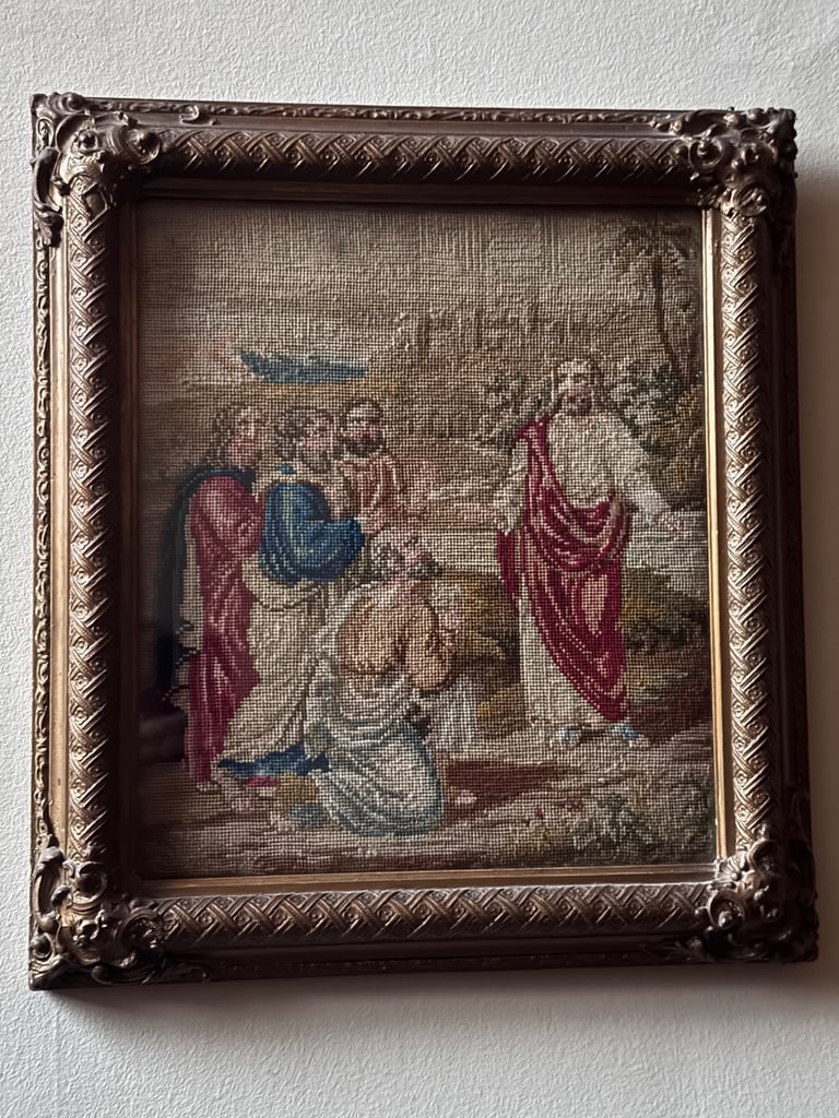 image for Framed Mid-19th Century Berlin Wool Work Biblical Tapesty