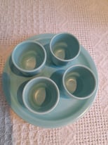 Poole pottery twintone egg cups and tray