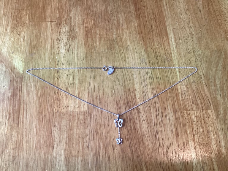 Sterling Silver Necklace Butterfly Pendant Cubic Zirconia Stones 925 Chain Gift Present