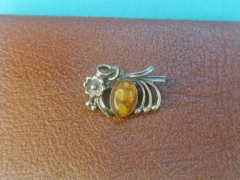 A Lovely Vintage Silver  with Baltic see Amber stone Brooch.  