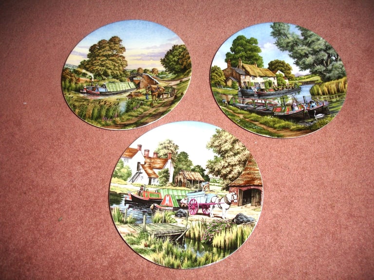 image for 3 decorative canal theme based wall plates by Royal Worcester 1990