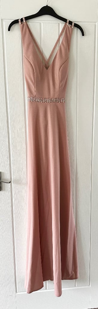 image for BNWT Quiz blush pink backless diamonte strap long dress size 8