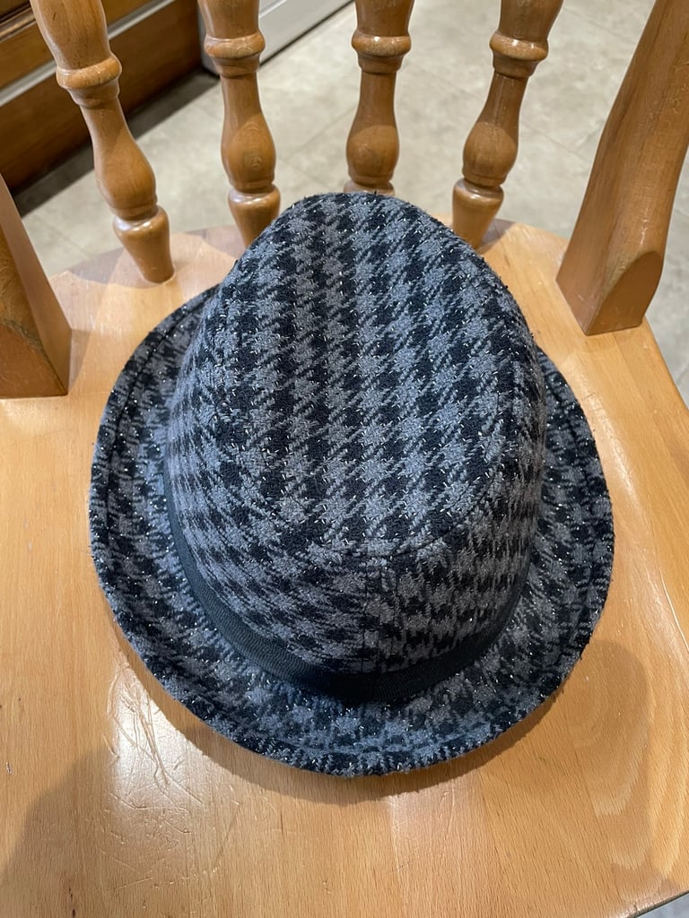 Lovely Black and grey check hat with bit of silver sparkle