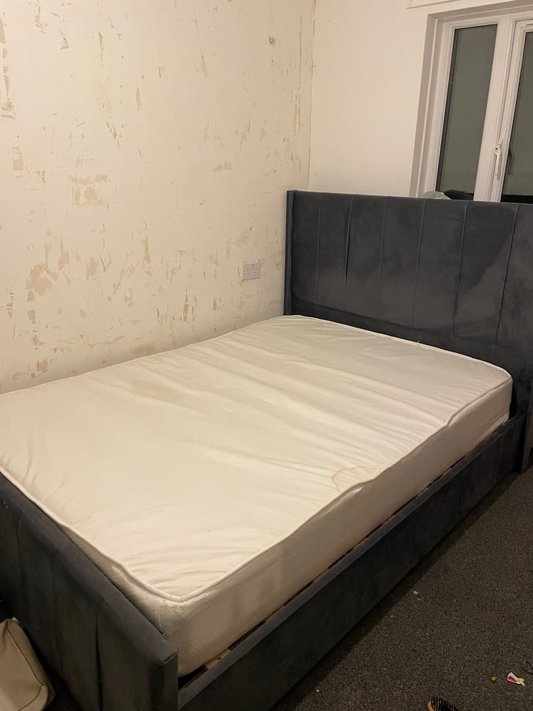 Velvet Double Bed Frame with Extra Thick Memory Foam Mattress