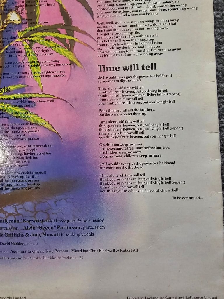 Vintage Bob Marley cover only 1978