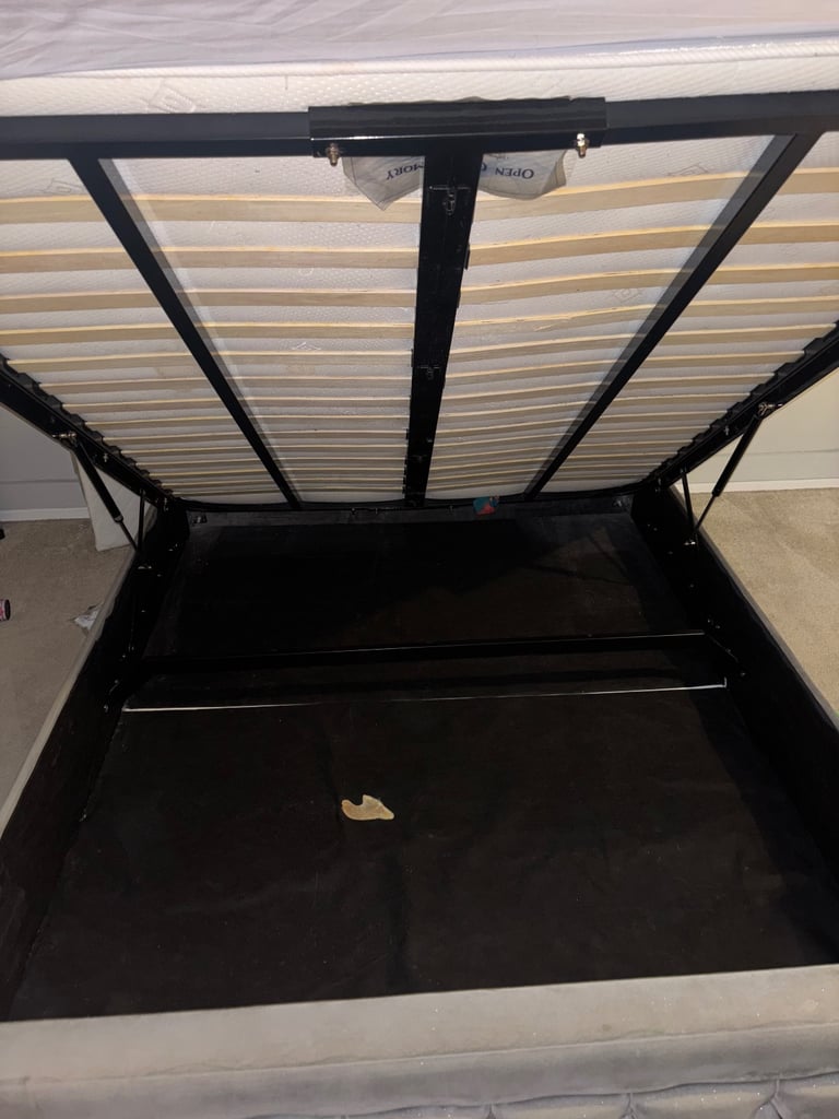 Grey king size bedframe with ottoman storage 
