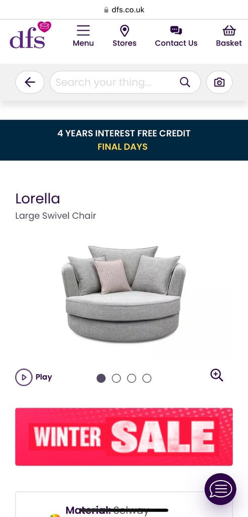 DFS Swivel Chair Sofa Cuddle Love Sofa, Lorella sofa chair
