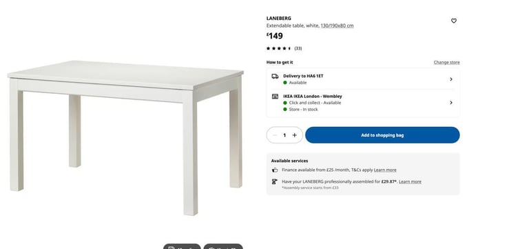 image for Ikea LANEBERG Extendable Table