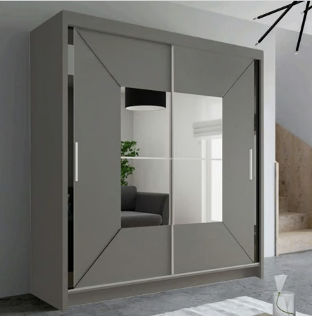 image for Brand New - Nicole Mirror Sliding Door Wardrobe - Grey - SAME/NEXT DAY DELIVERY
