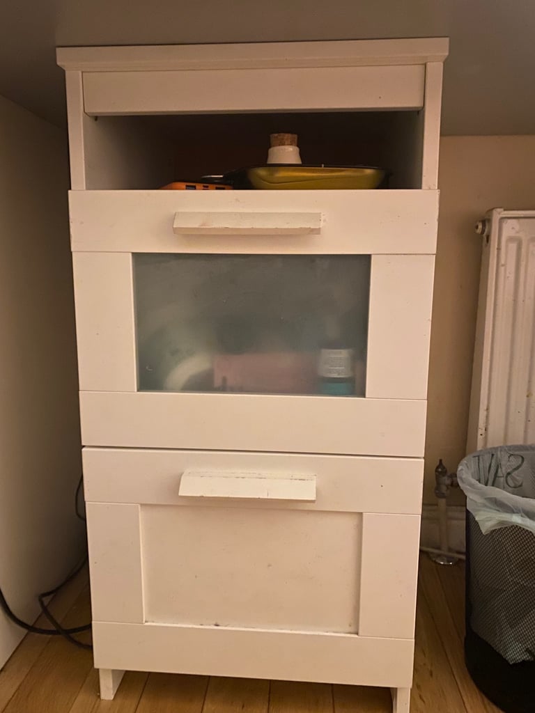 image for IKEA Side Table with Drawers & Frosted Glass Detail – Good Condition 