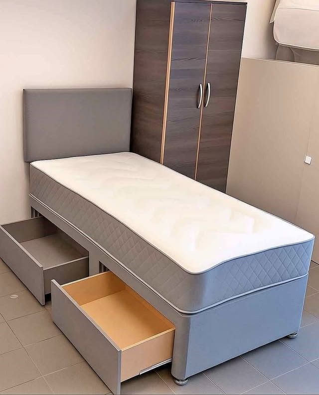 image for Single Bed With mattress Grey Colour 