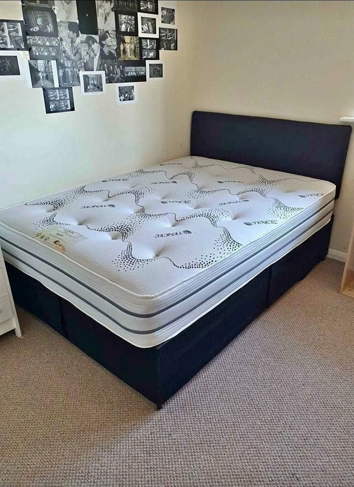 double velvet fabric bed with base and headboard and memory foam mattress