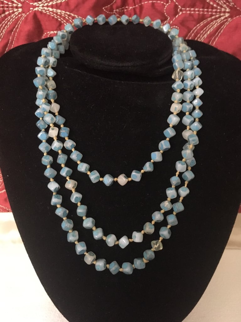 Knotted & Strung Beaded Necklace Vintage Rope Length 58” Inches