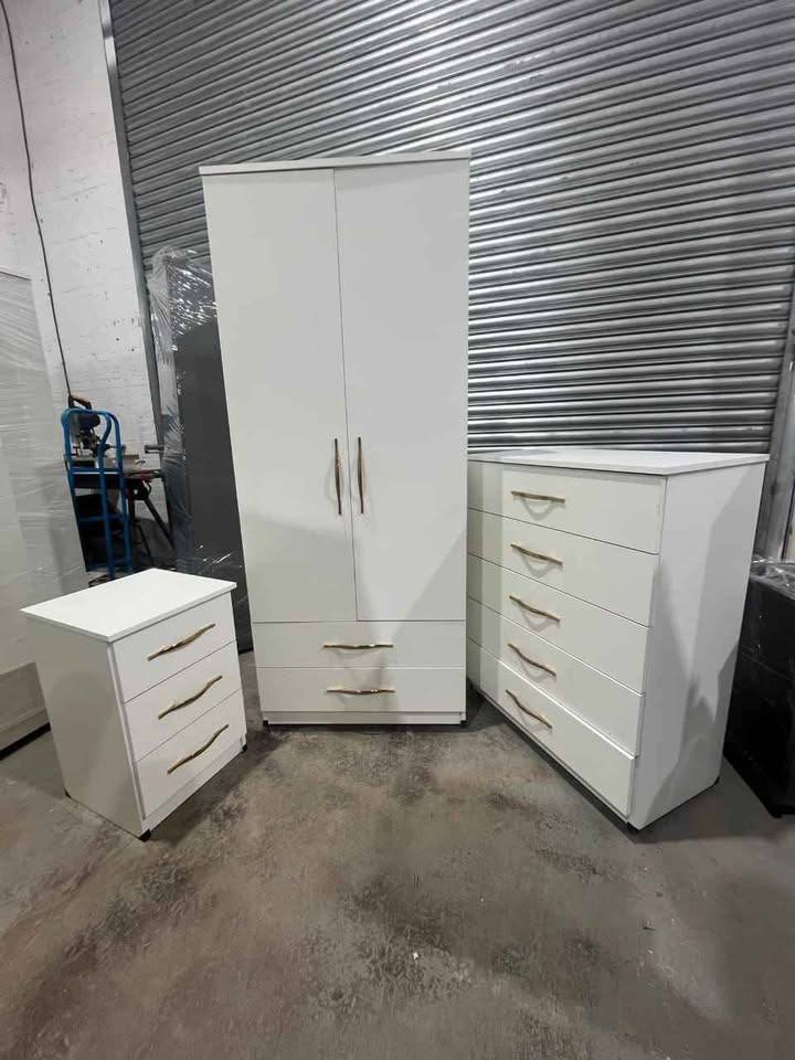 Modern Bedroom Furniture-Bedroom Suit Includes Wardrobe, Chest Of Drawers and Bedside Cabinet with H