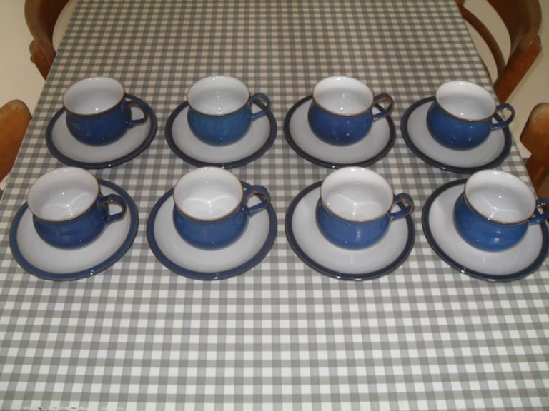 image for Denby Blue Tea Cups & Saucers x 8