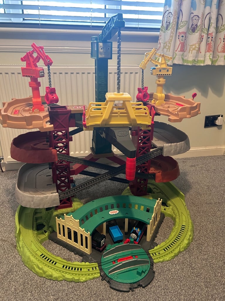 image for Thomas and Friends Fisher Price Trains and Cranes Super Tower Track Kids Toy