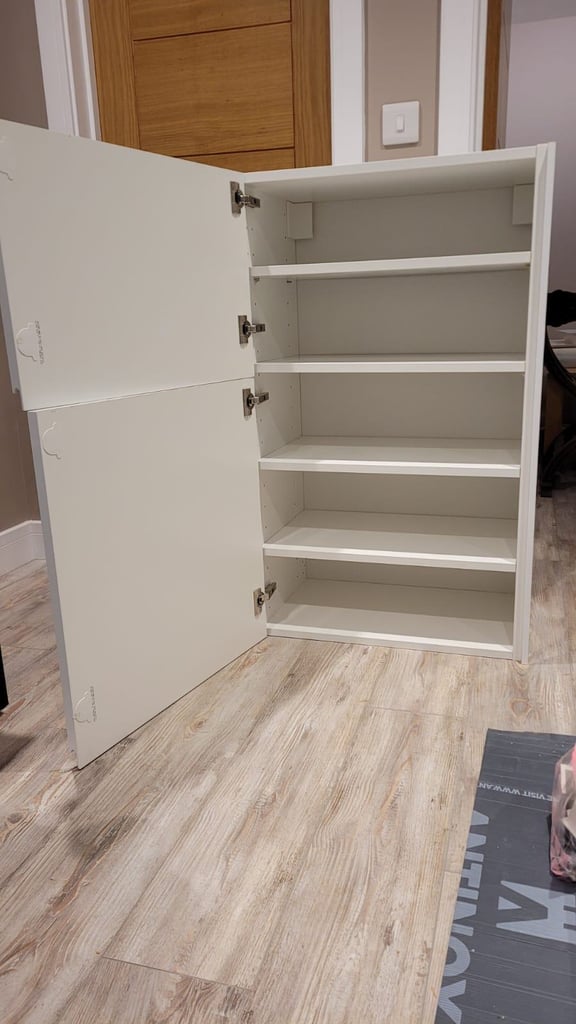 Tall Wall cupboard White gloss doors.   Kitchen Bathroom Utility Garage. 