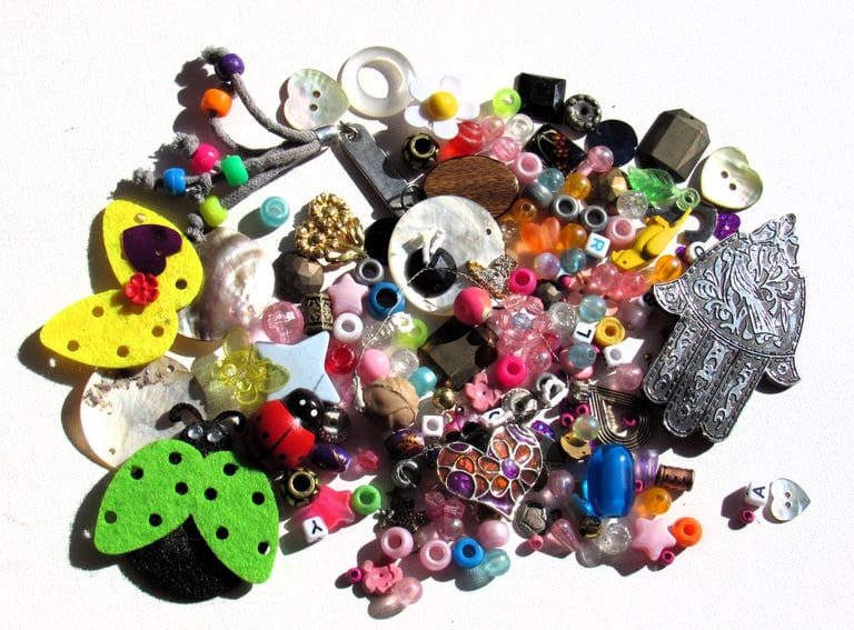image for Job Lot Embellishments Mixed Craft Supplies Beads Shapes Buttons Upcycle Misc