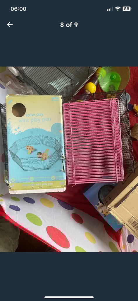 2 hamster cages ,equipment/ toys / treats / bedding etc