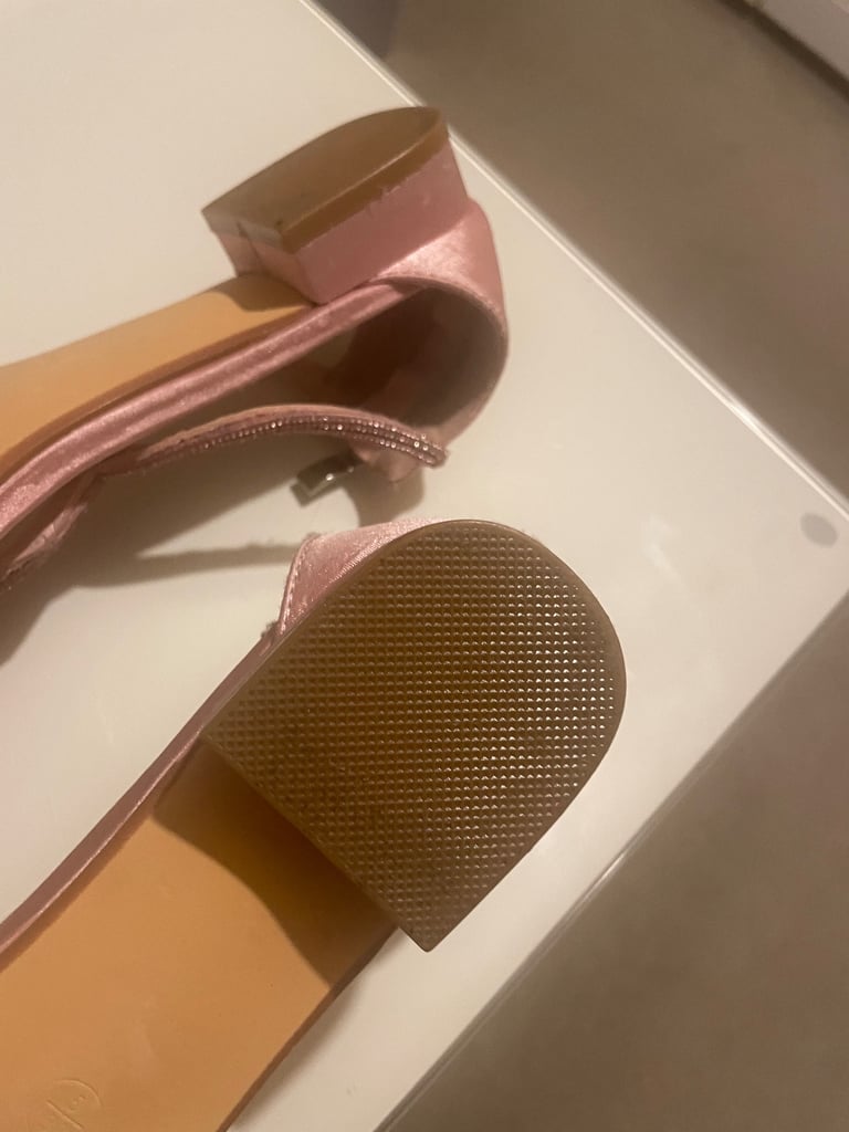 Pink satin diamonte t-strap flat sandal