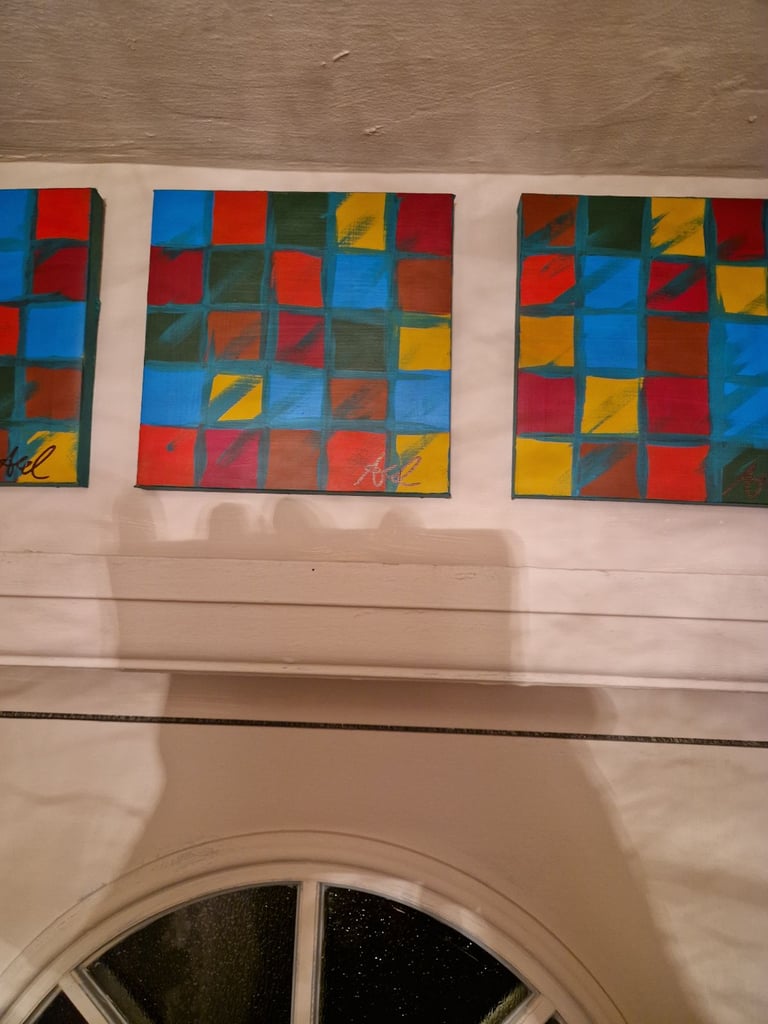 image for 3 x Acrylic on canvas Rubiks cube inspired