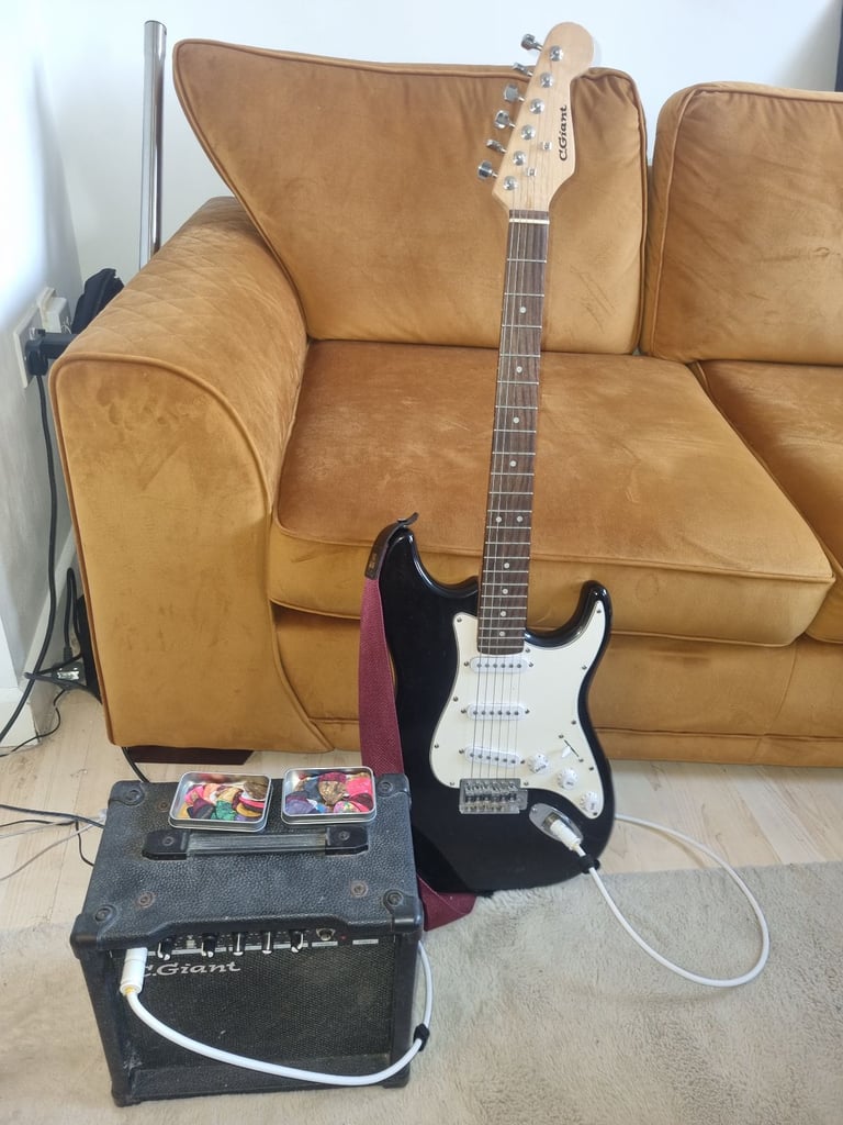 image for Guitar, Amp, Cable, bag, tuner, and Picks